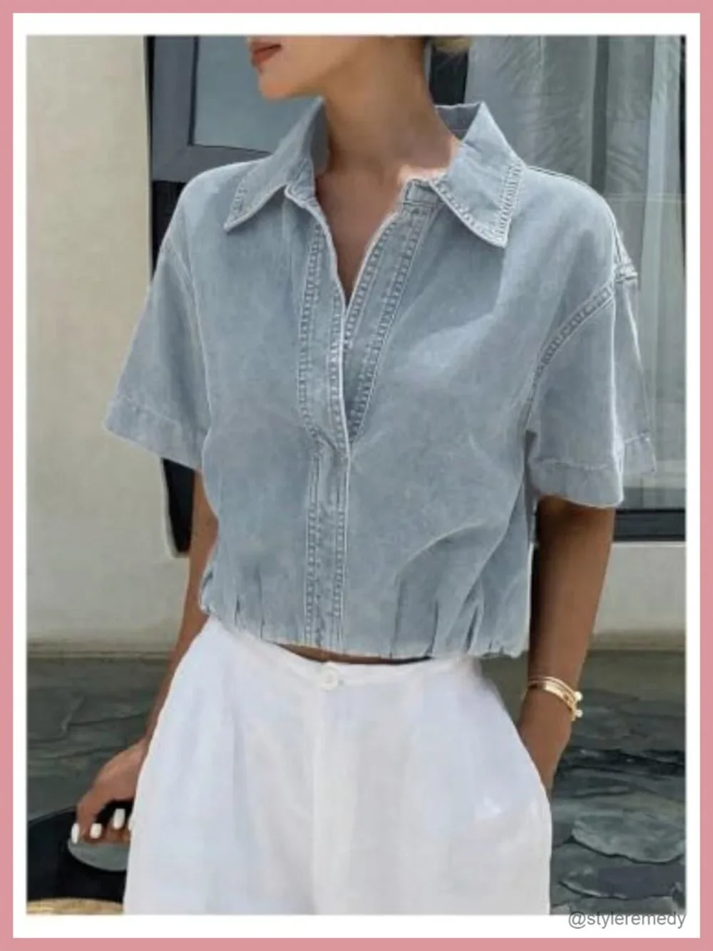 Cropped Denim Jacket Short Sleeve V Neck Women Streetwear